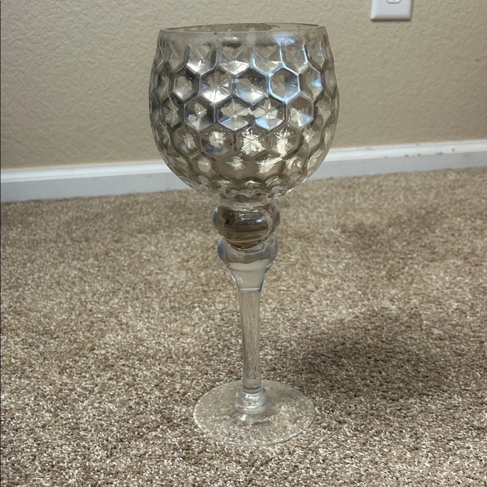 Smoked Glass Honeycomb Candle Holder on Pedestal Stem 12